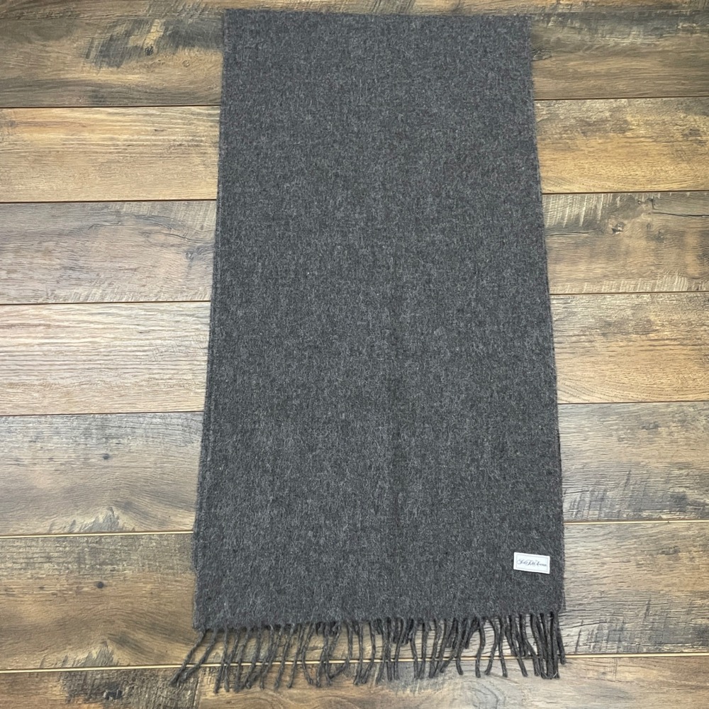 Saks Fifth Avenue Alpaca Wool Scarf Gray Made in Italy Fringe Trim Minimal Fall